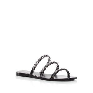 SCHUTZ Womens Black Glitter Strappy Diana Square Toe Slip On Slide Sandals 7 B